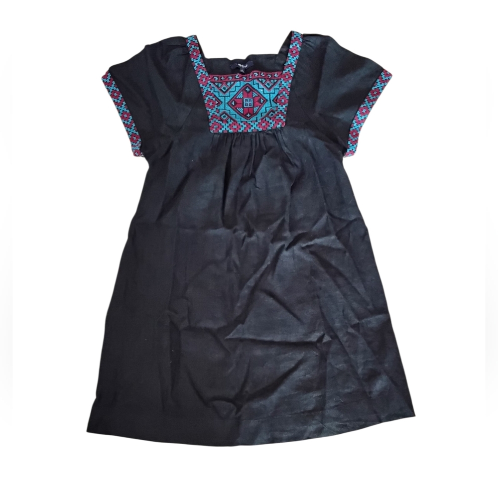 Madewell Black Linen Embroidered Dress Womens Small